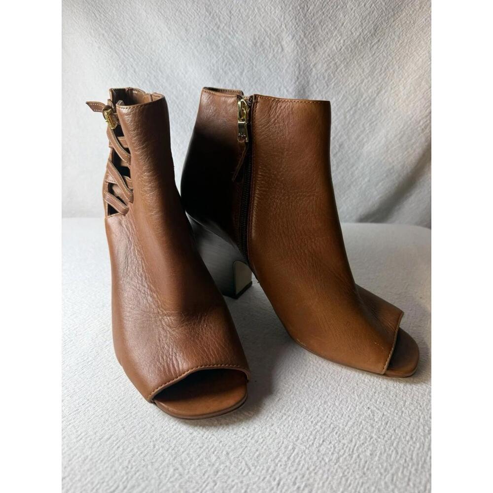 Baddie Ralph Lauren Maryam Mob Wife Strap Bootie Downtown Brown Leather Peeptoe